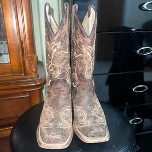 Circle G Women's Dragonfly Square Toe Boots Brown Leather Size 6 1/2